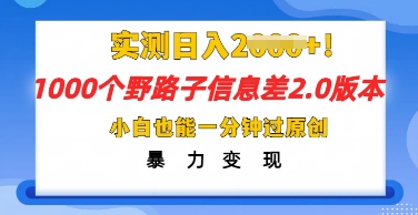 2025抖音1000个野路子信息差最新玩法，一分钟过原创，暴力变现月入几k-小目标轻创