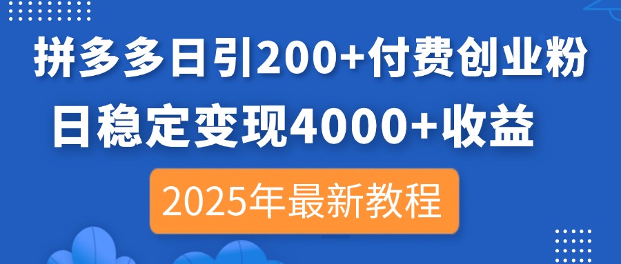 （14217期）拼多多日引200+付费创业粉，日稳定变现4000+收益，2025年最新教程-小目标轻创