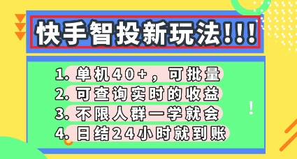 快手智投新玩法，单机日入40+，可批量，可查询实时收益，零门槛【揭秘】-小目标轻创