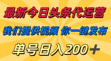 最新今日头条代运营，我们提供视频，你一键发布，单号日入200+【揭秘】-小目标轻创
