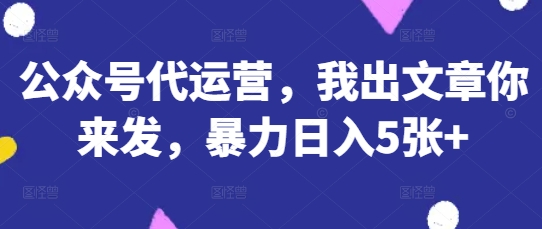 公众号代运营，我出文章你来发，暴力日入5张+【揭秘】-小目标轻创