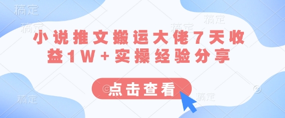 小说推文搬运大佬7天收益1W+实操经验分享-小目标轻创