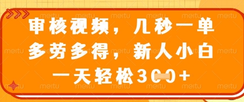 最新审核视频，几秒一单，多劳多得，新人小白一天轻松3张【揭秘】-小目标轻创