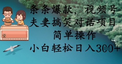 条条爆款，视频号夫妻搞笑对话项目，简单操作，小白轻松日入3张+-小目标轻创