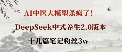 AI中医大模型杀疯了！DeepSeek中式养生2.0版本，十几篇笔记粉丝3w+-小目标轻创