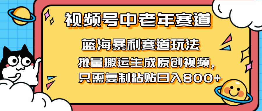 （14314期）2025视频号中老年短视频蓝海暴利风口！复制粘贴搬运视频单日赚800+，无...-小目标轻创