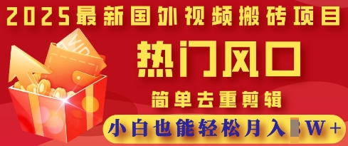 2025最新视频搬砖项目，热门风口，简单去重剪辑，小白也能轻松月入过W-小目标轻创