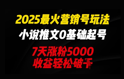 2025最火营销号玩法：小说推文0基础起号，7天涨粉5000，收益轻松破k-小目标轻创