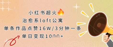 小红书超火的治愈系loft公寓，单条作品点赞16W，3分钟一条，单日变现数张-小目标轻创