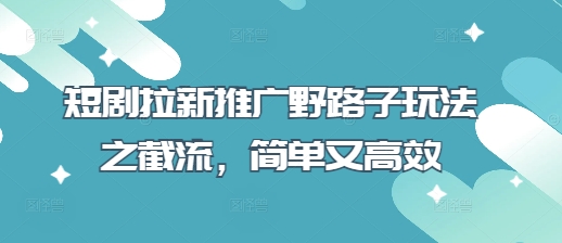 短剧拉新推广野路子玩法之截流，简单又高效-小目标轻创