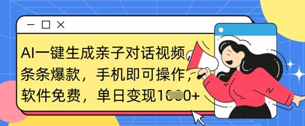 AI一键生成亲子对话视频，条条爆款，一部手机即可操作，单日变现数张-小目标轻创